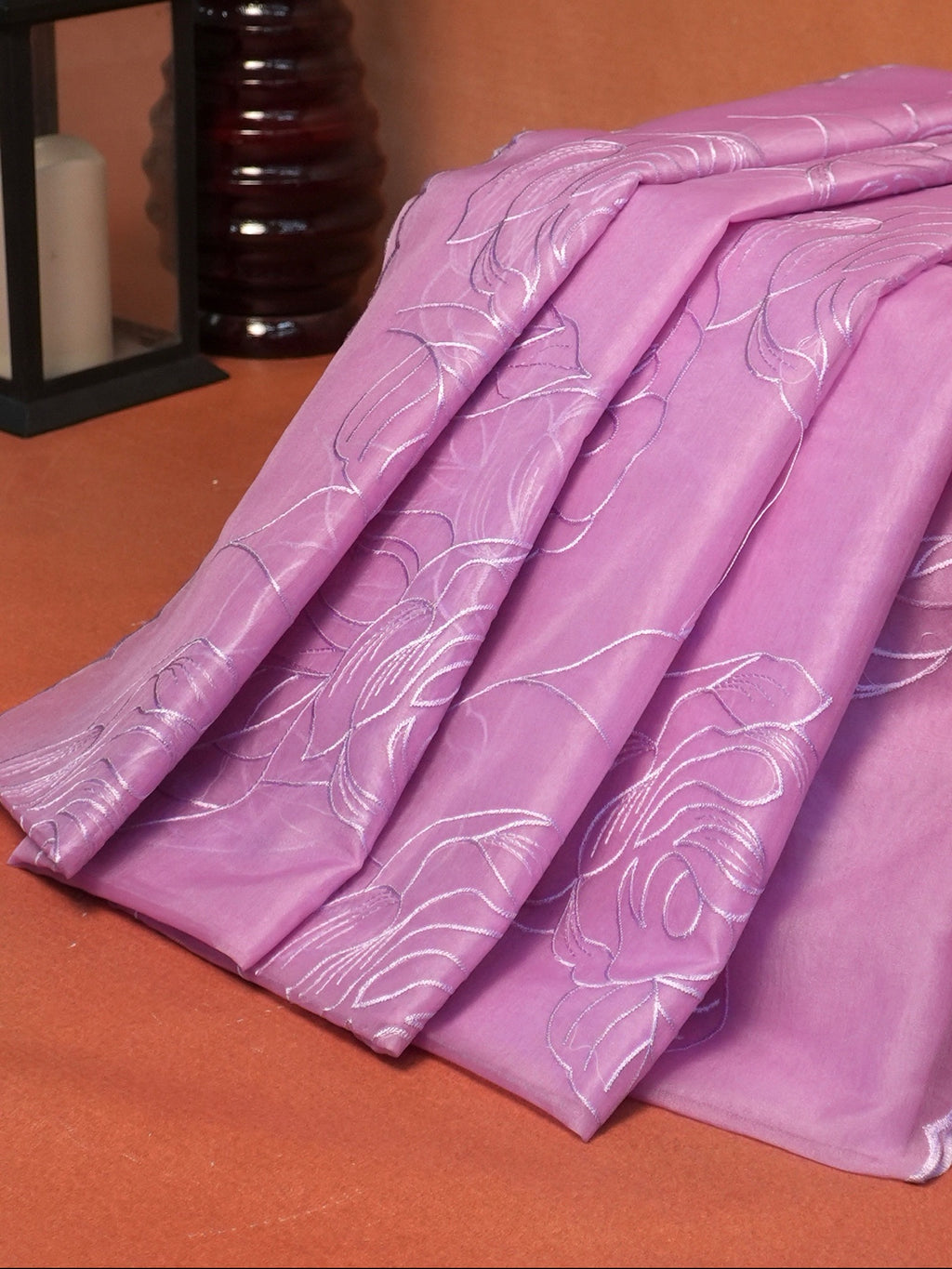 Soft Silk Embroidered Saree – Lavender Pink