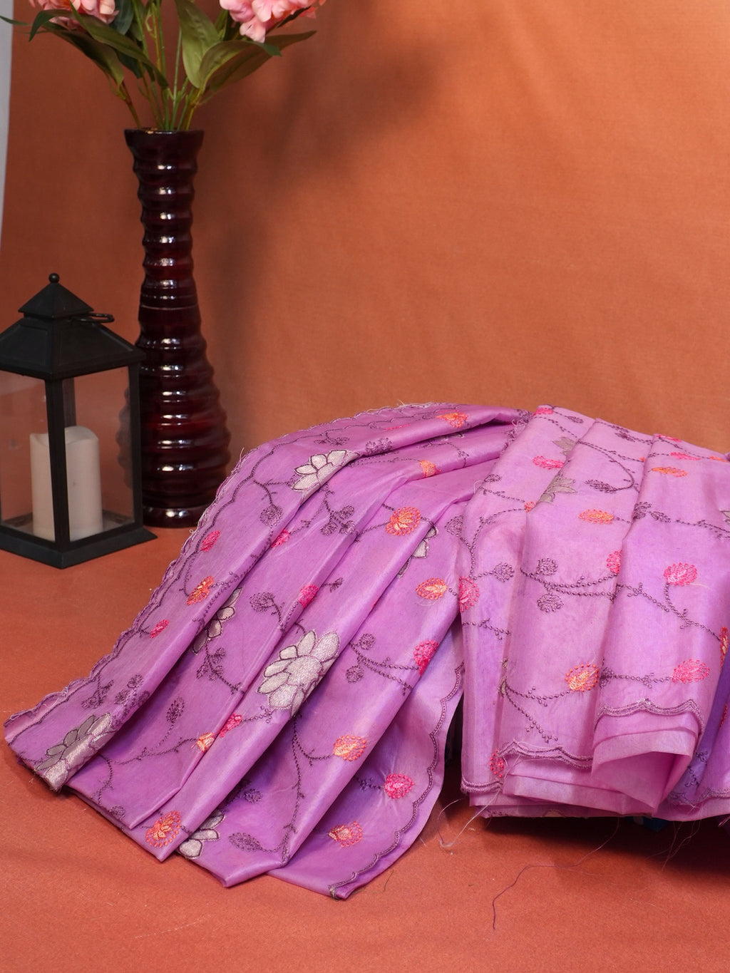 Soft Silk Embroidered Saree – Pastel Lavender