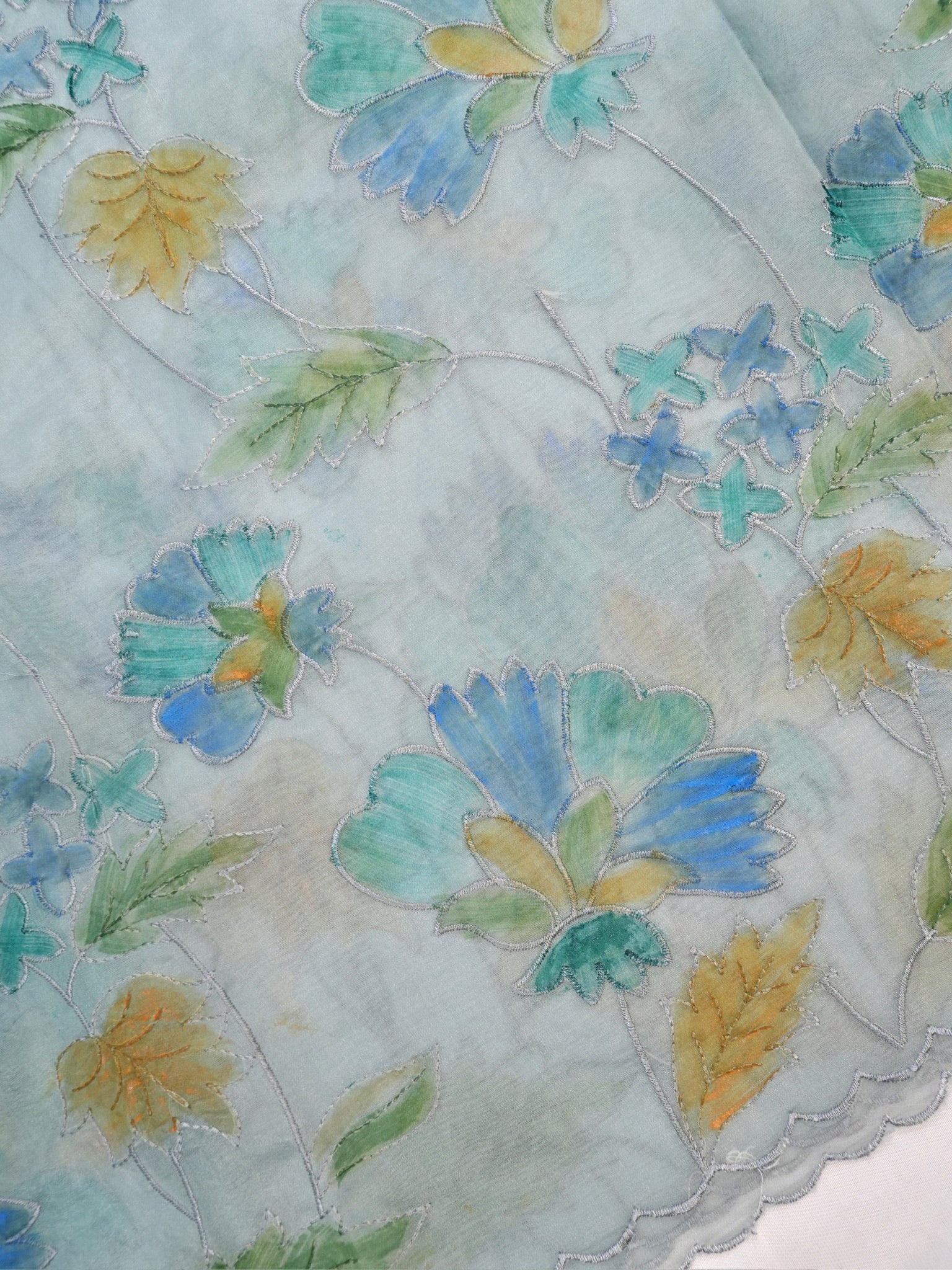Serene Ice Blue Organza Soft Silk Floral Embroidered Saree