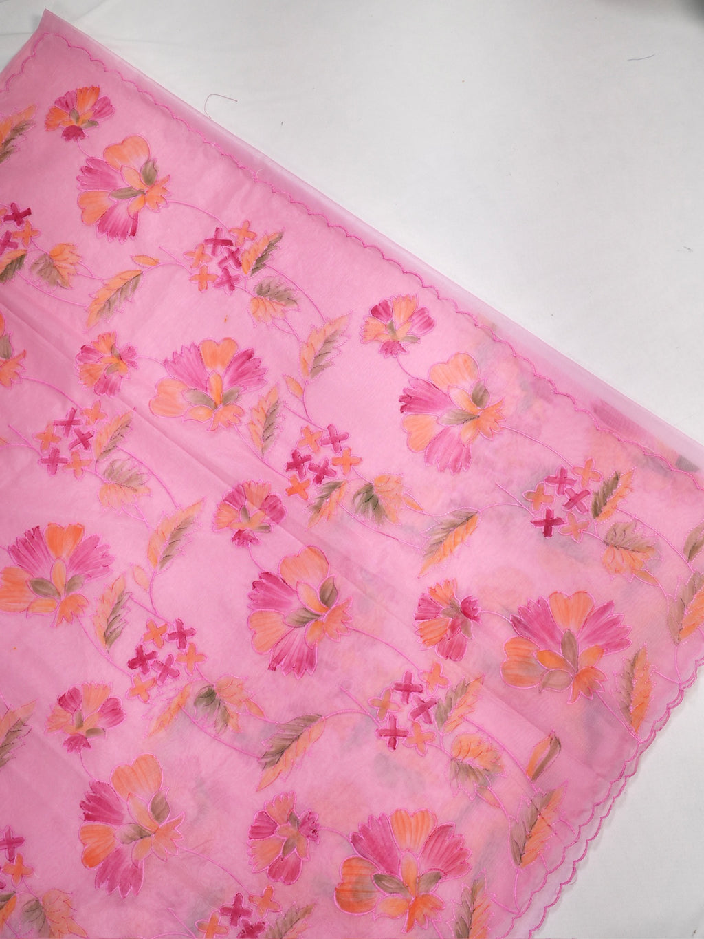 Soft Organza Silk Embroidered Saree with Scalloped Border