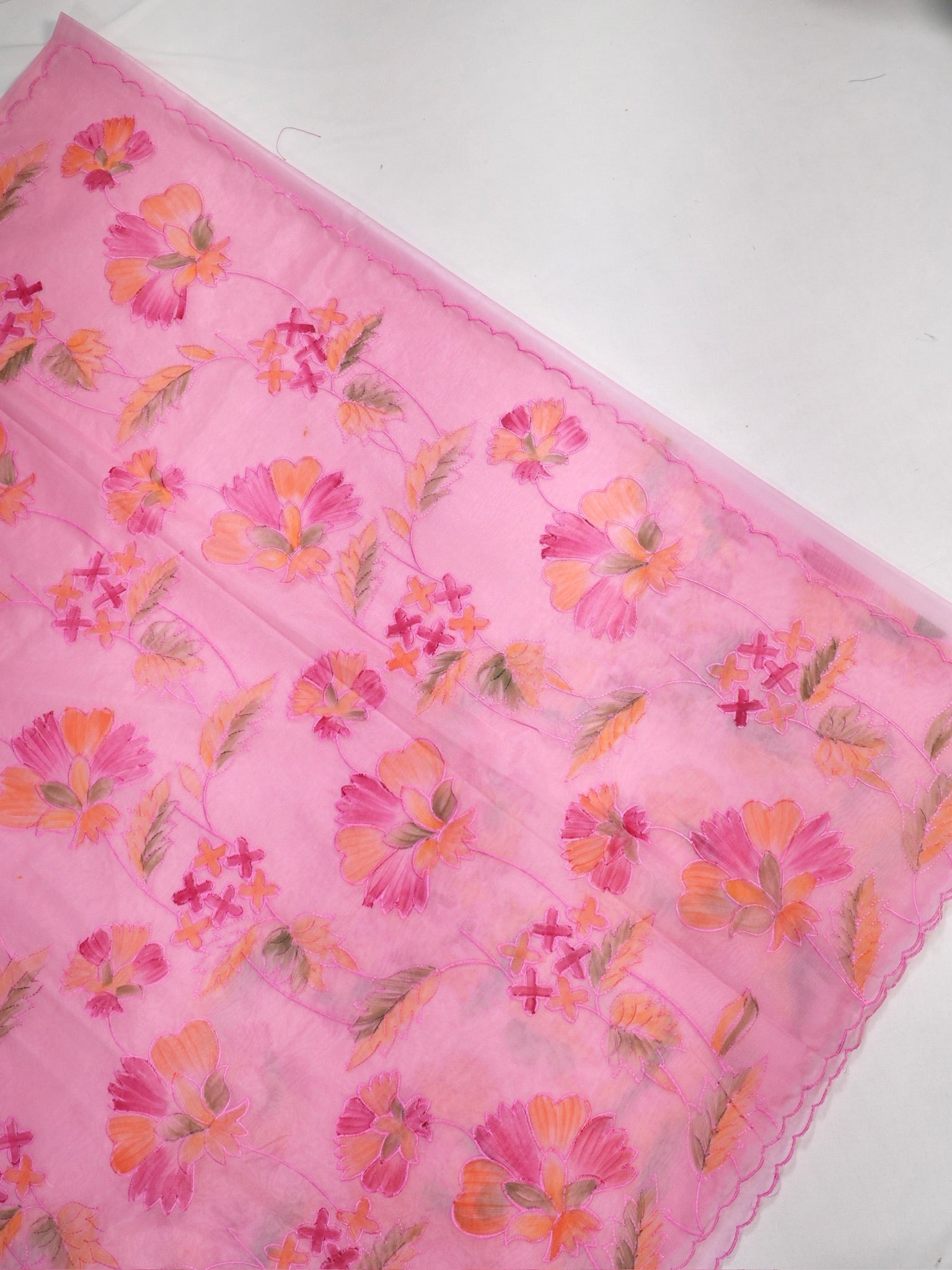 Soft Organza Silk Embroidered Saree with Scalloped Border