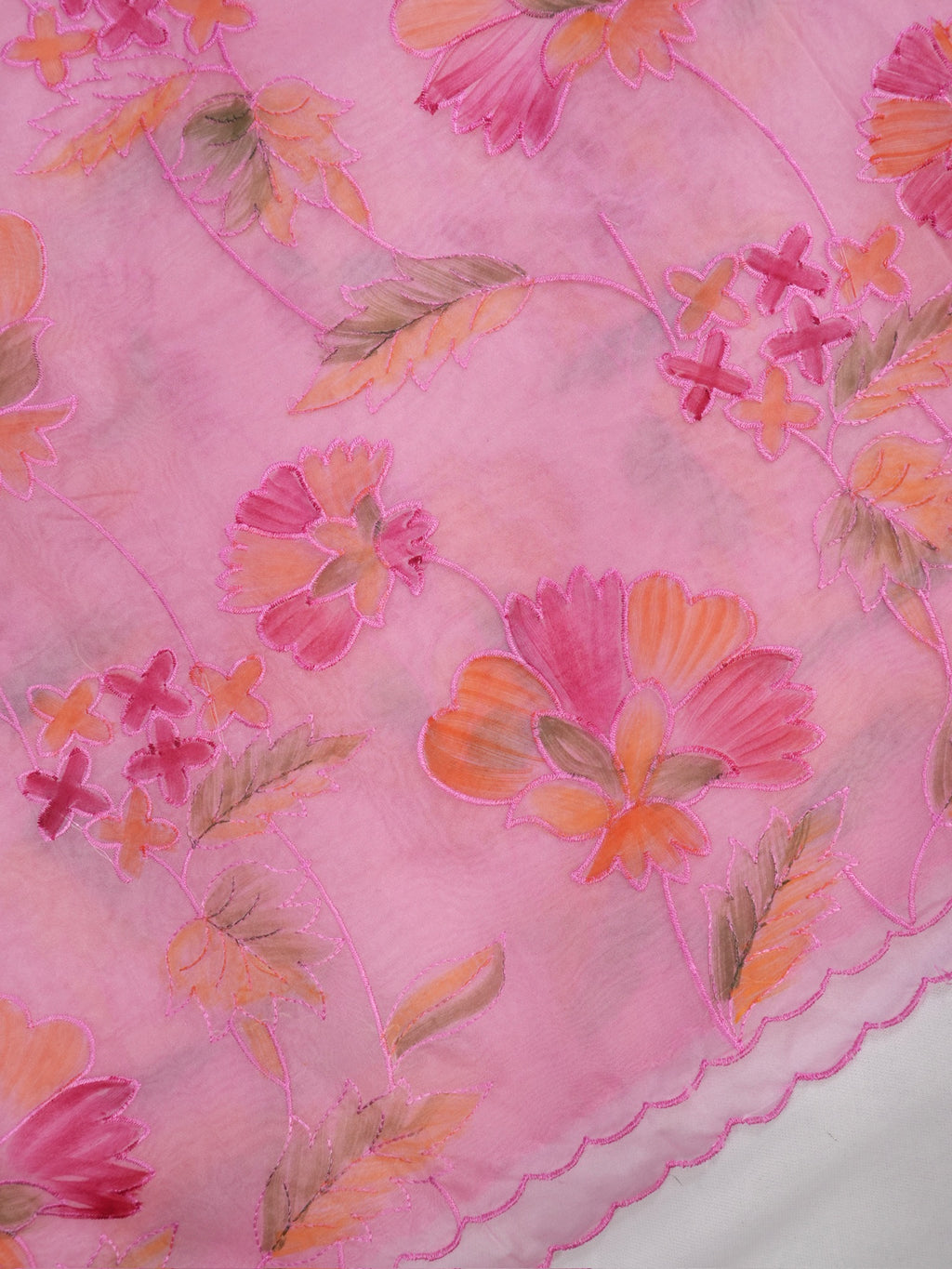 Soft Organza Silk Embroidered Saree with Scalloped Border