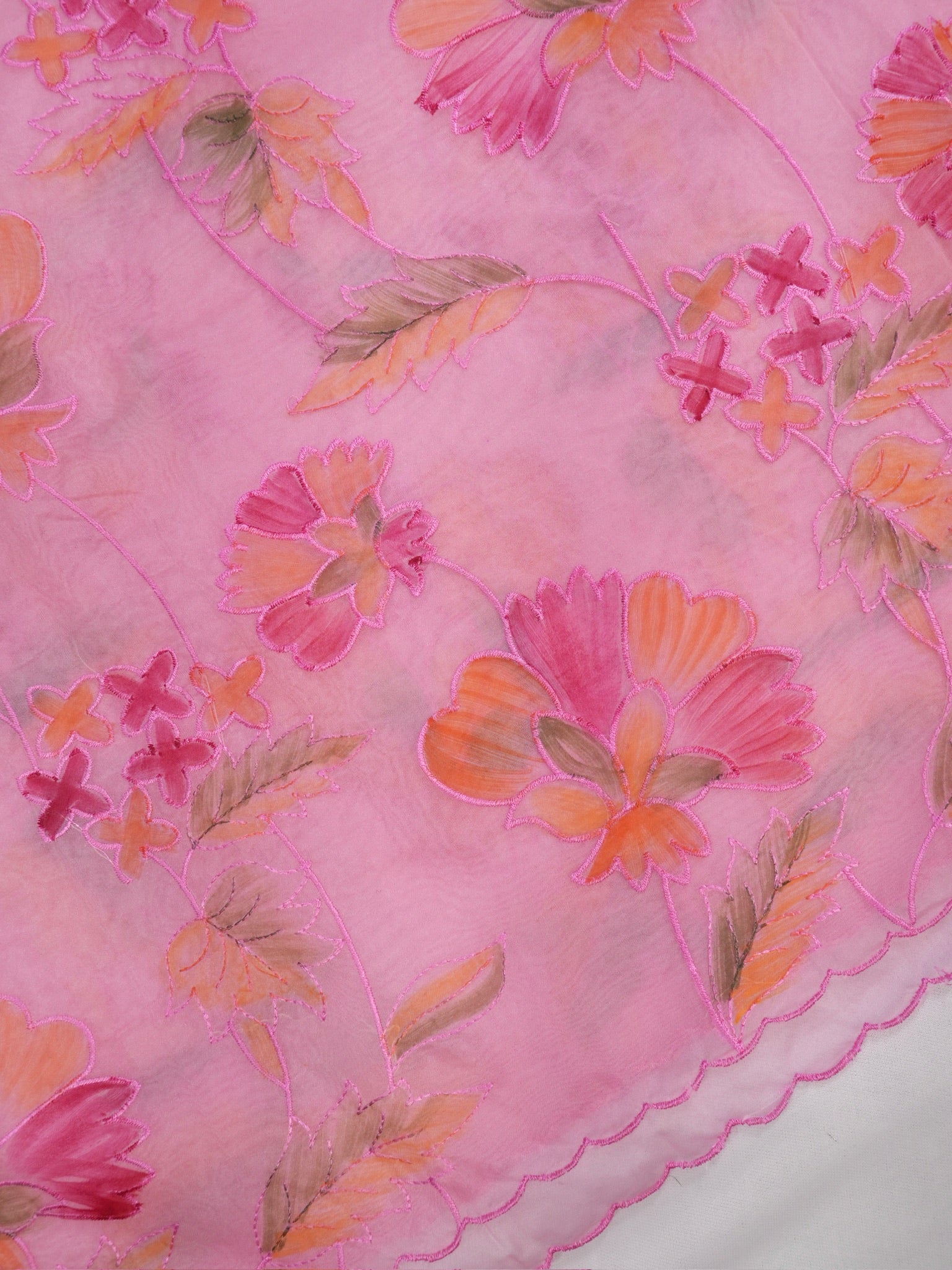 Soft Organza Silk Embroidered Saree with Scalloped Border