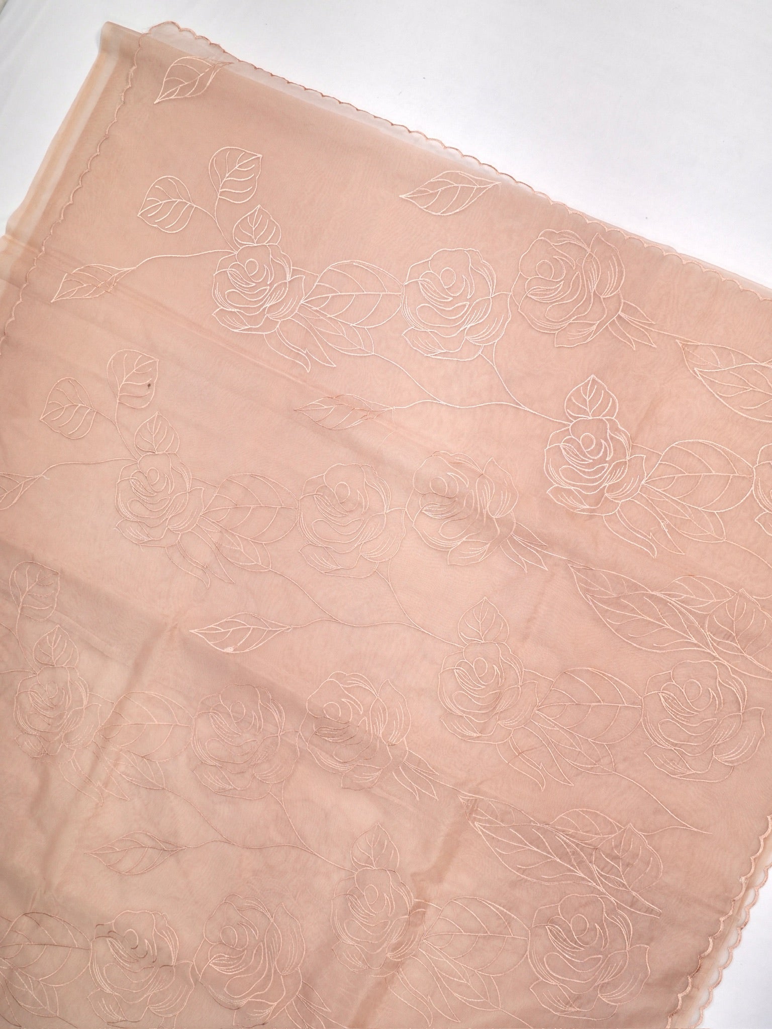 Blush Peach Soft Silk Floral Embroidered Saree