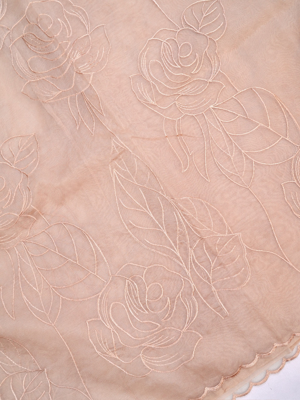 Blush Peach Soft Silk Floral Embroidered Saree