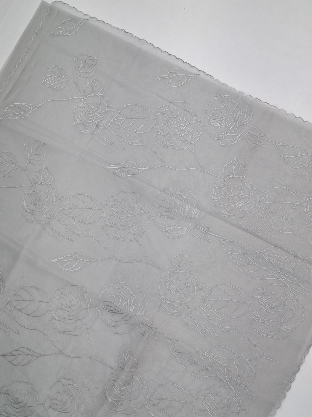 Silver Grey Soft Silk Floral Embroidered Saree