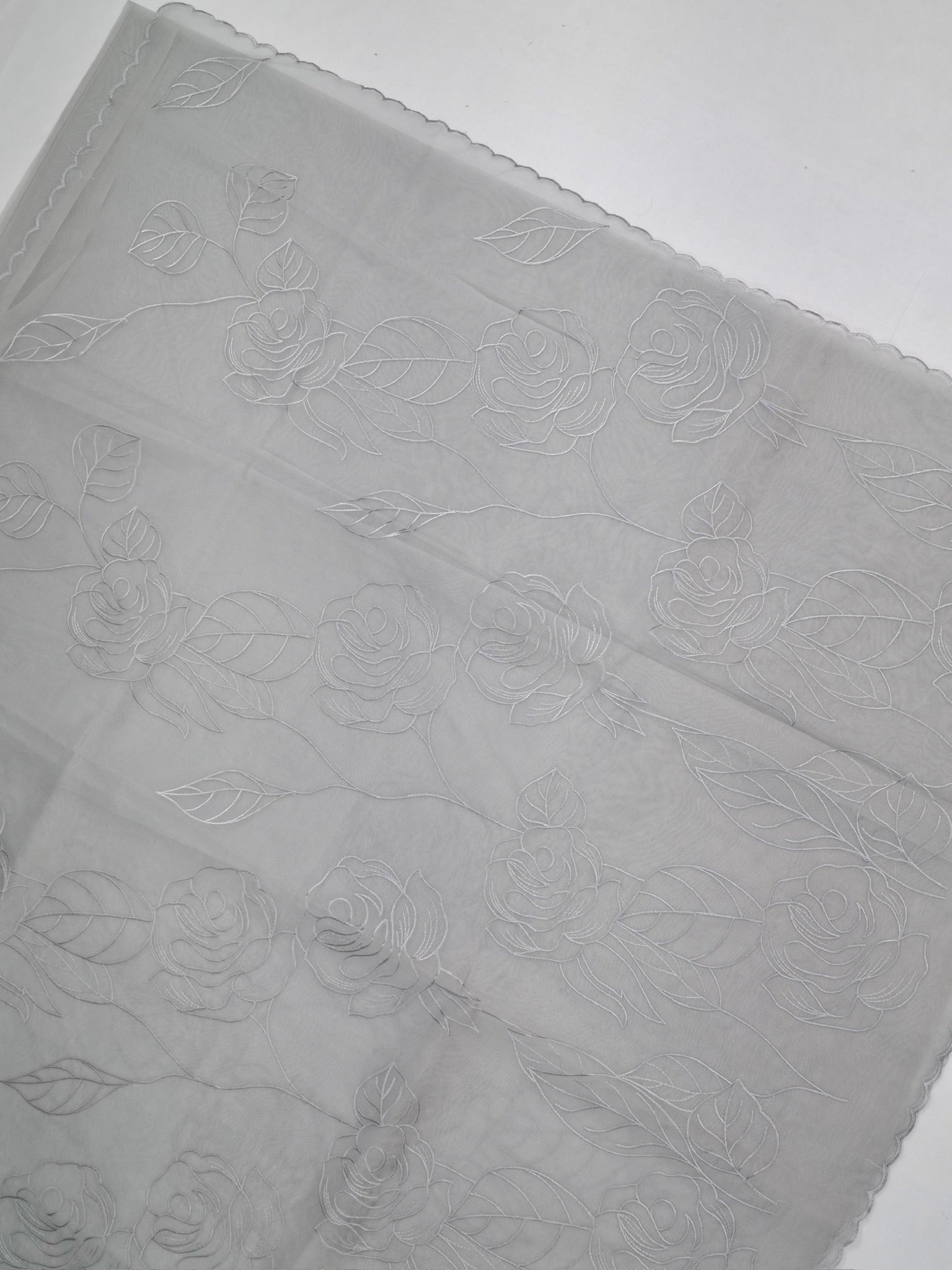 Silver Grey Soft Silk Floral Embroidered Saree