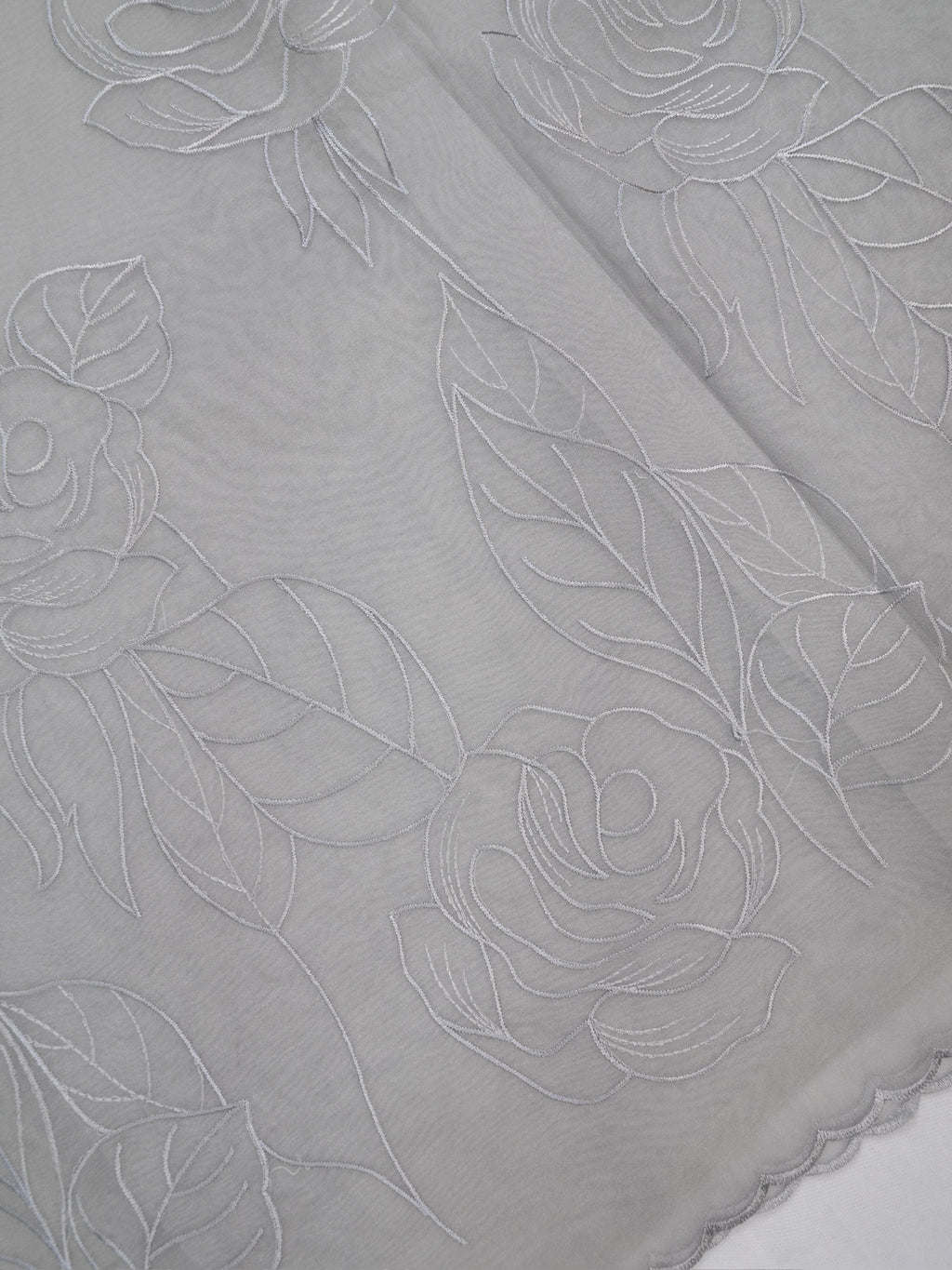 Silver Grey Soft Silk Floral Embroidered Saree