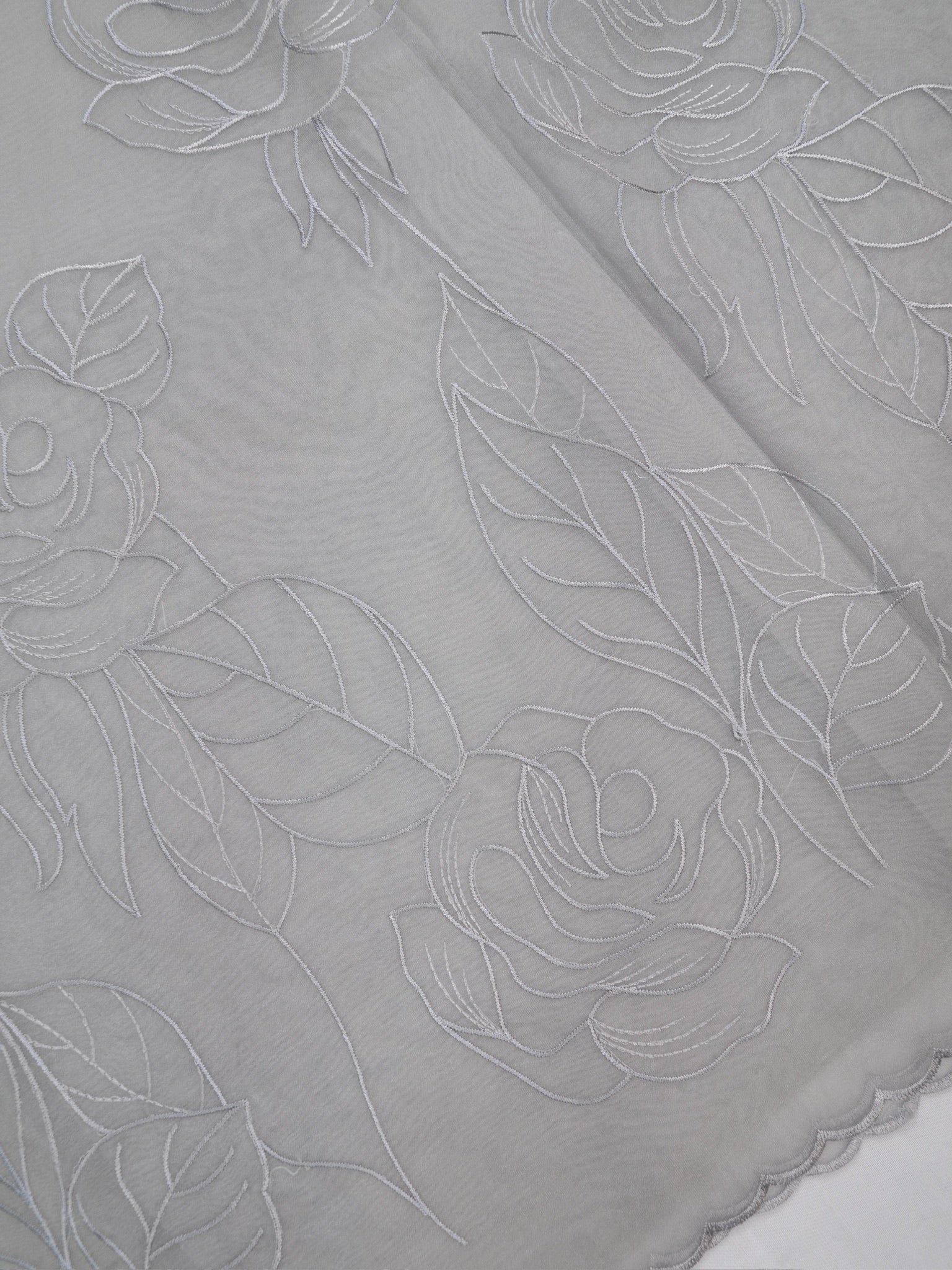 Silver Grey Soft Silk Floral Embroidered Saree