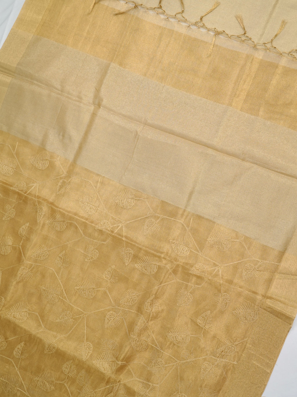 Tissue Silk Embroidered Saree – Golden Beige