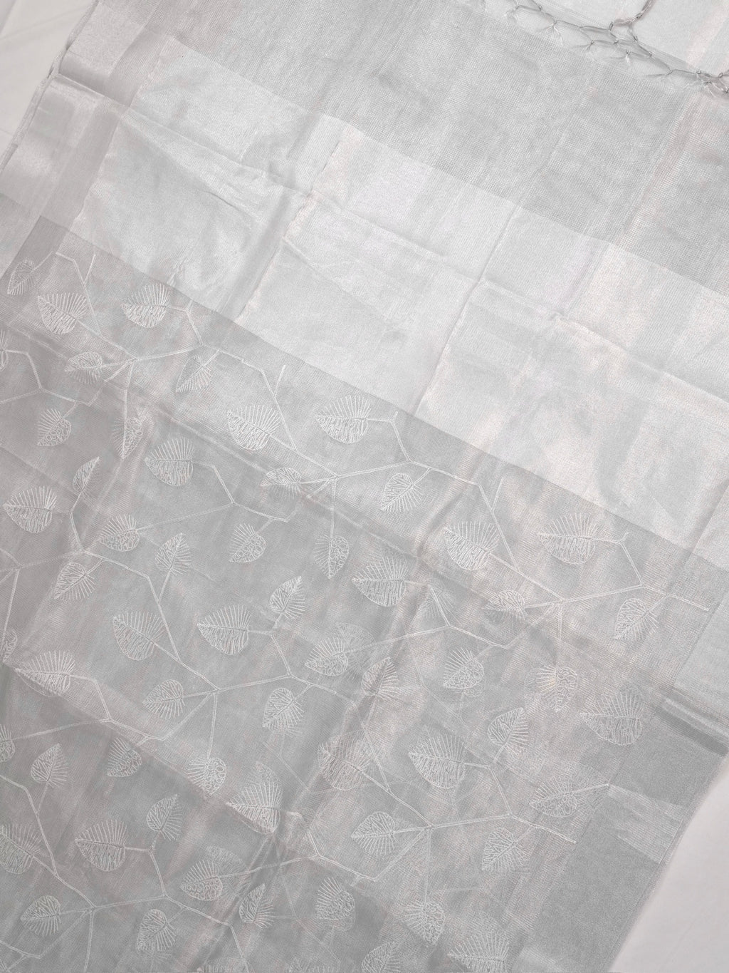 Tissue Silk Embroidered Saree – Silver White