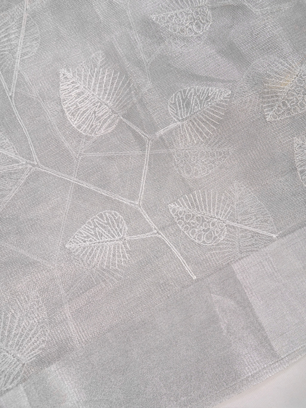 Tissue Silk Embroidered Saree – Silver White