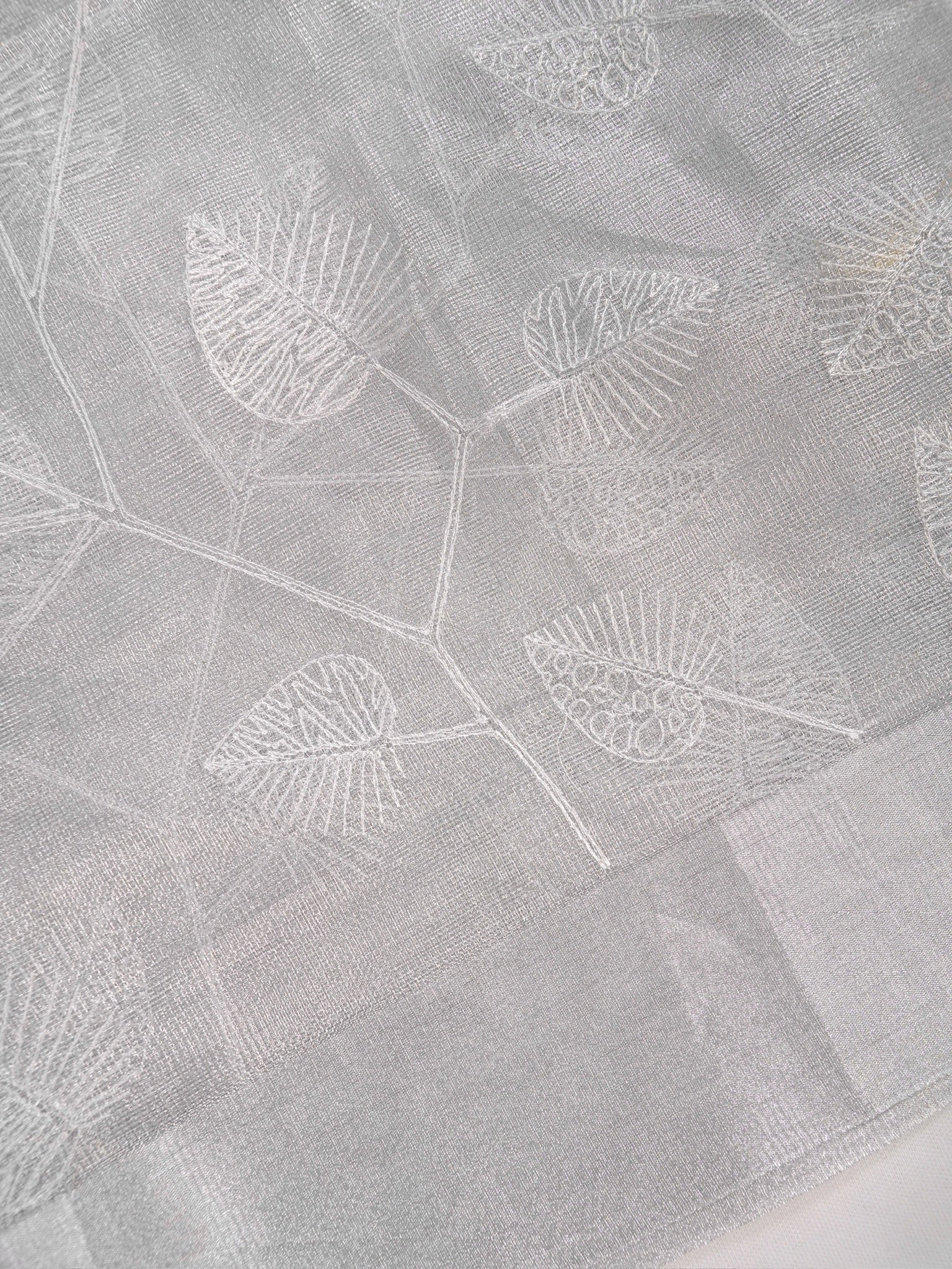 Tissue Silk Embroidered Saree – Silver White