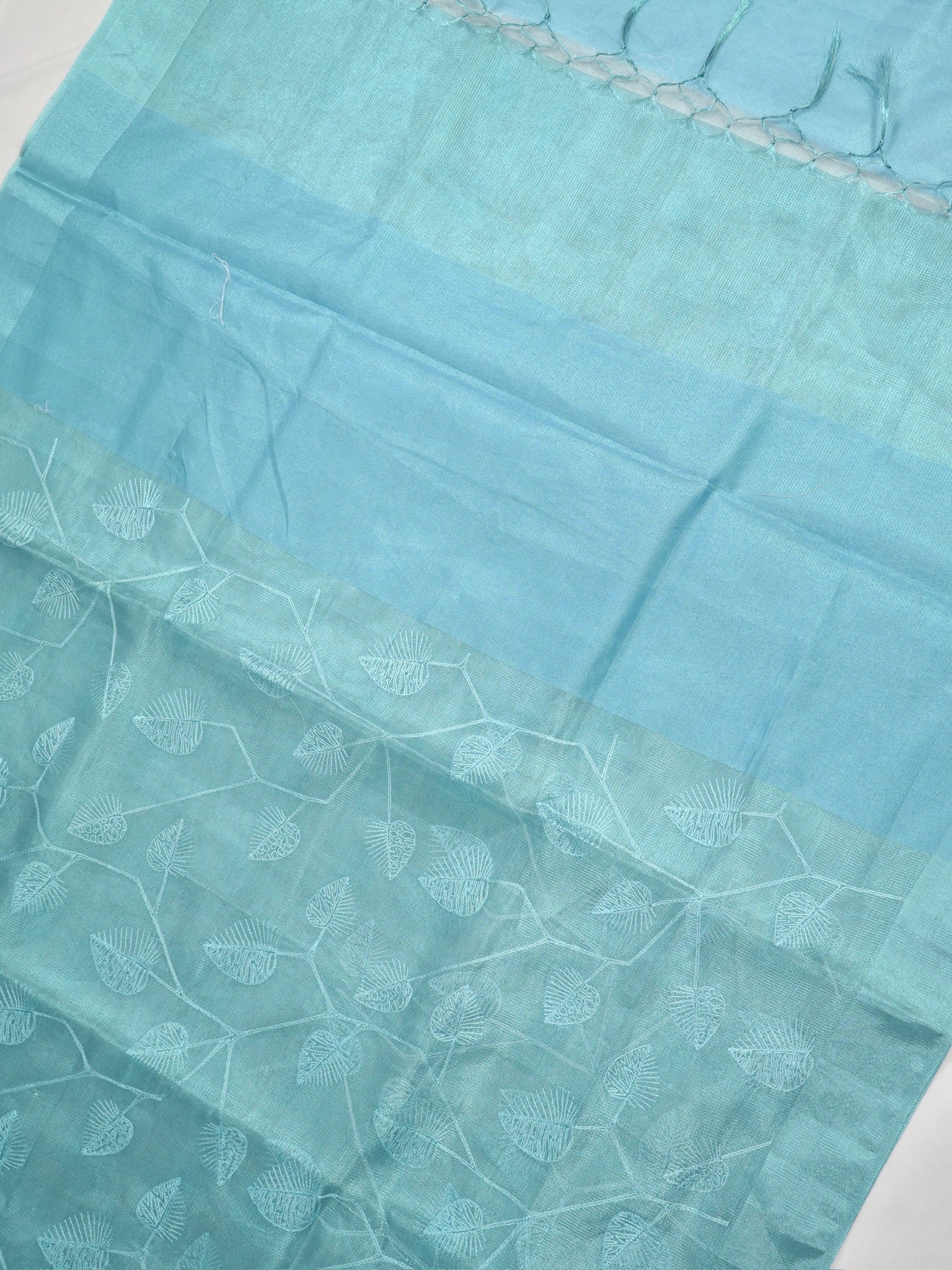 Tissue Silk Embroidered Saree – Aqua Blue