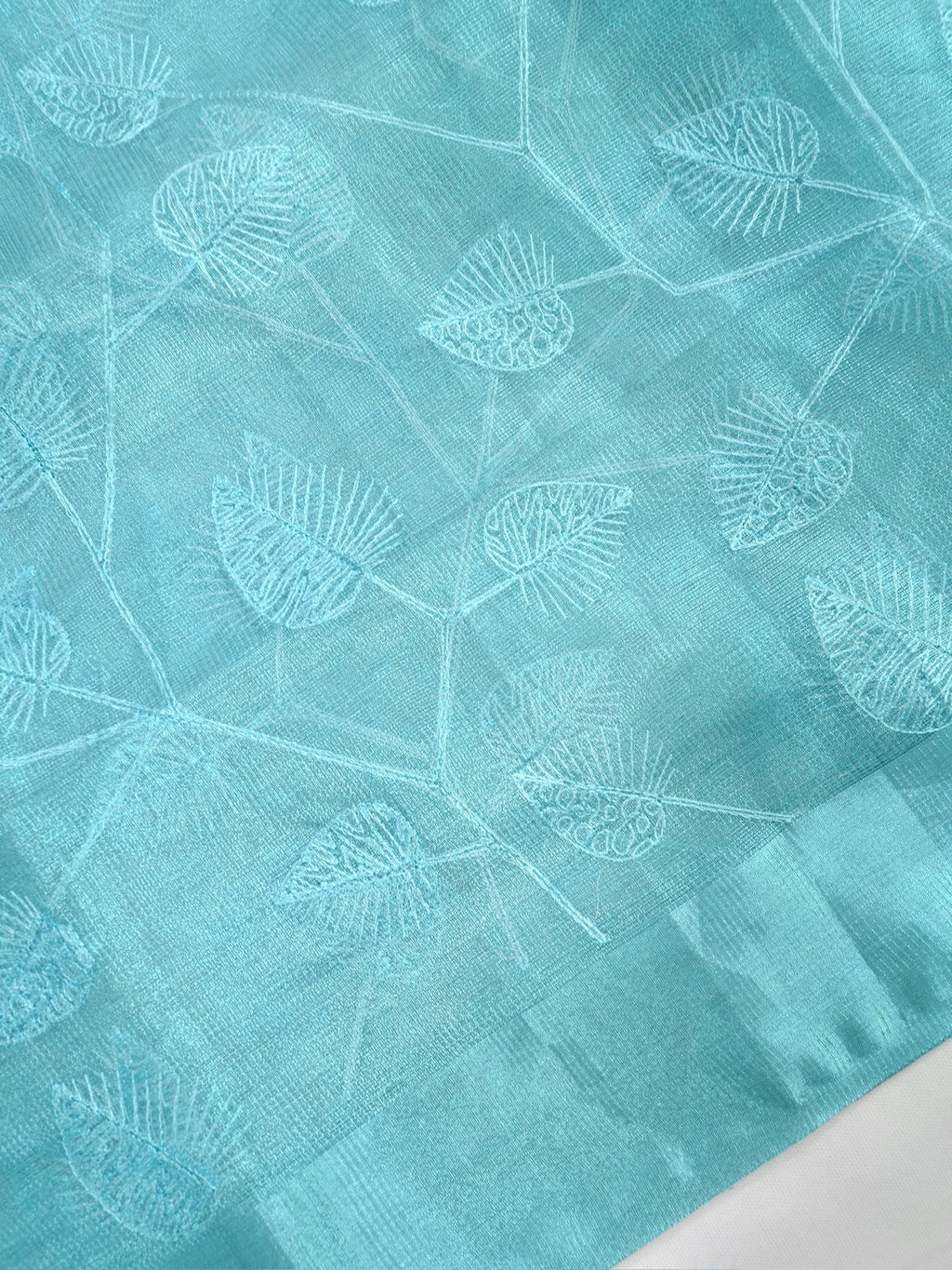 Tissue Silk Embroidered Saree – Aqua Blue