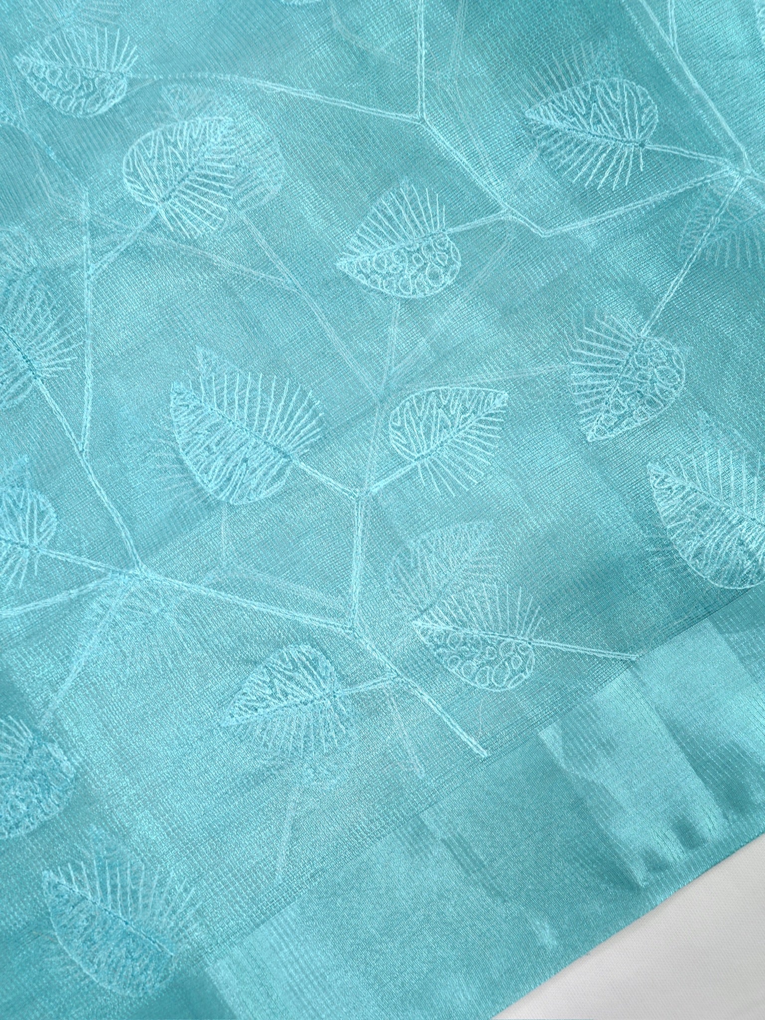 Tissue Silk Embroidered Saree – Aqua Blue