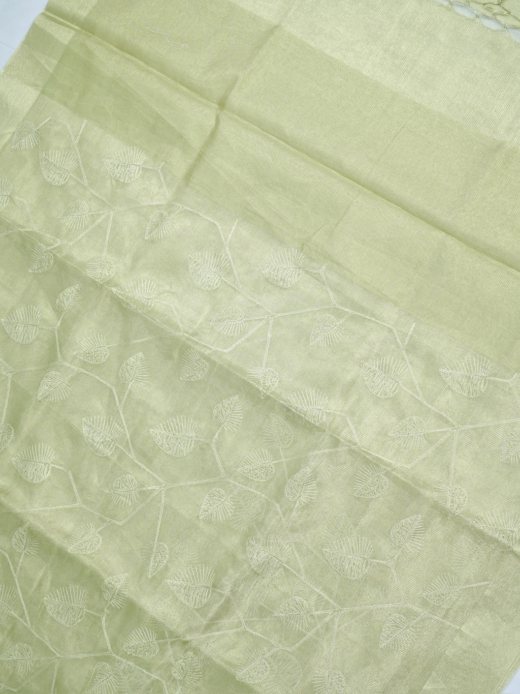 Tissue Silk Embroidered Saree – Pastel Green