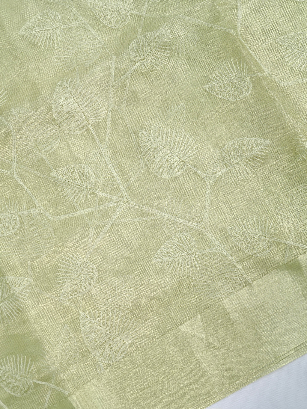 Tissue Silk Embroidered Saree – Pastel Green
