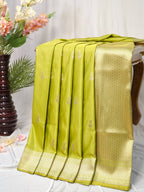 Banarasi Mushru Katan Silk Saree – Lime Green / Parrot Green