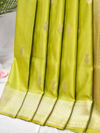 Banarasi Mushru Katan Silk Saree – Lime Green / Parrot Green