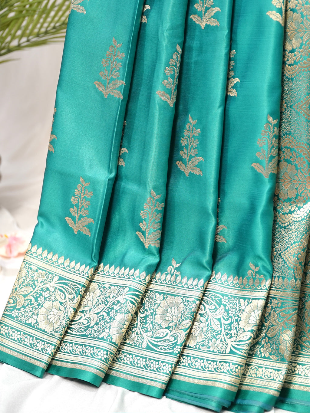 Banarasi Mushru Katan Silk Saree – Turquoise Teal