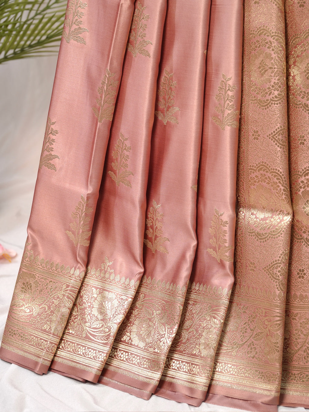 Banarasi Mushru Katan Silk Saree – Dusty Rose Pink