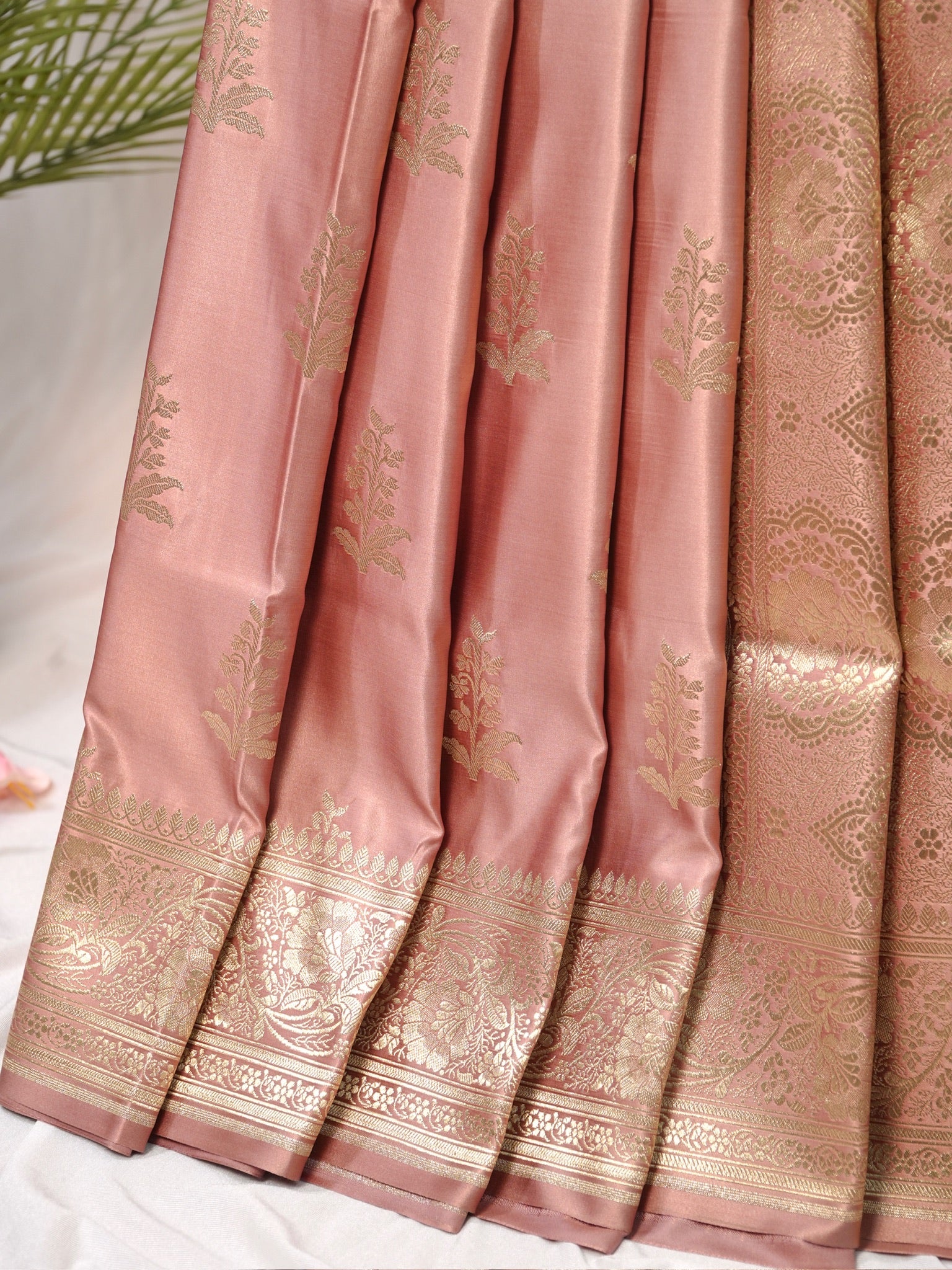 Banarasi Mushru Katan Silk Saree – Dusty Rose Pink