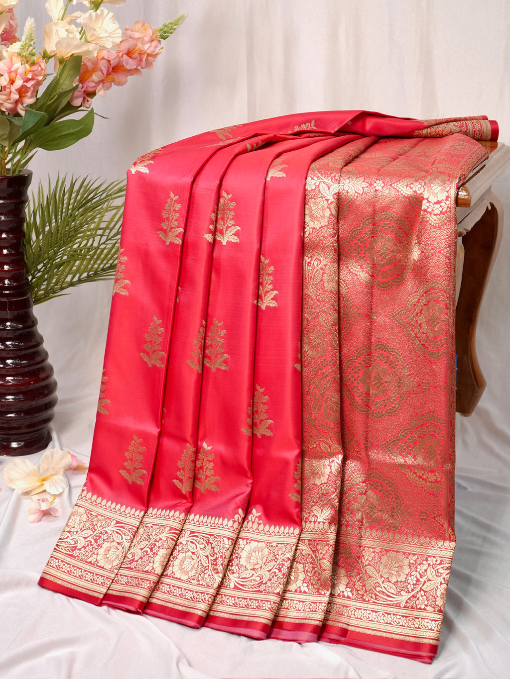 Banarasi Mushru Katan Silk Saree – Red