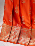 Banarasi Mushru Katan Silk Saree – Bright Orange