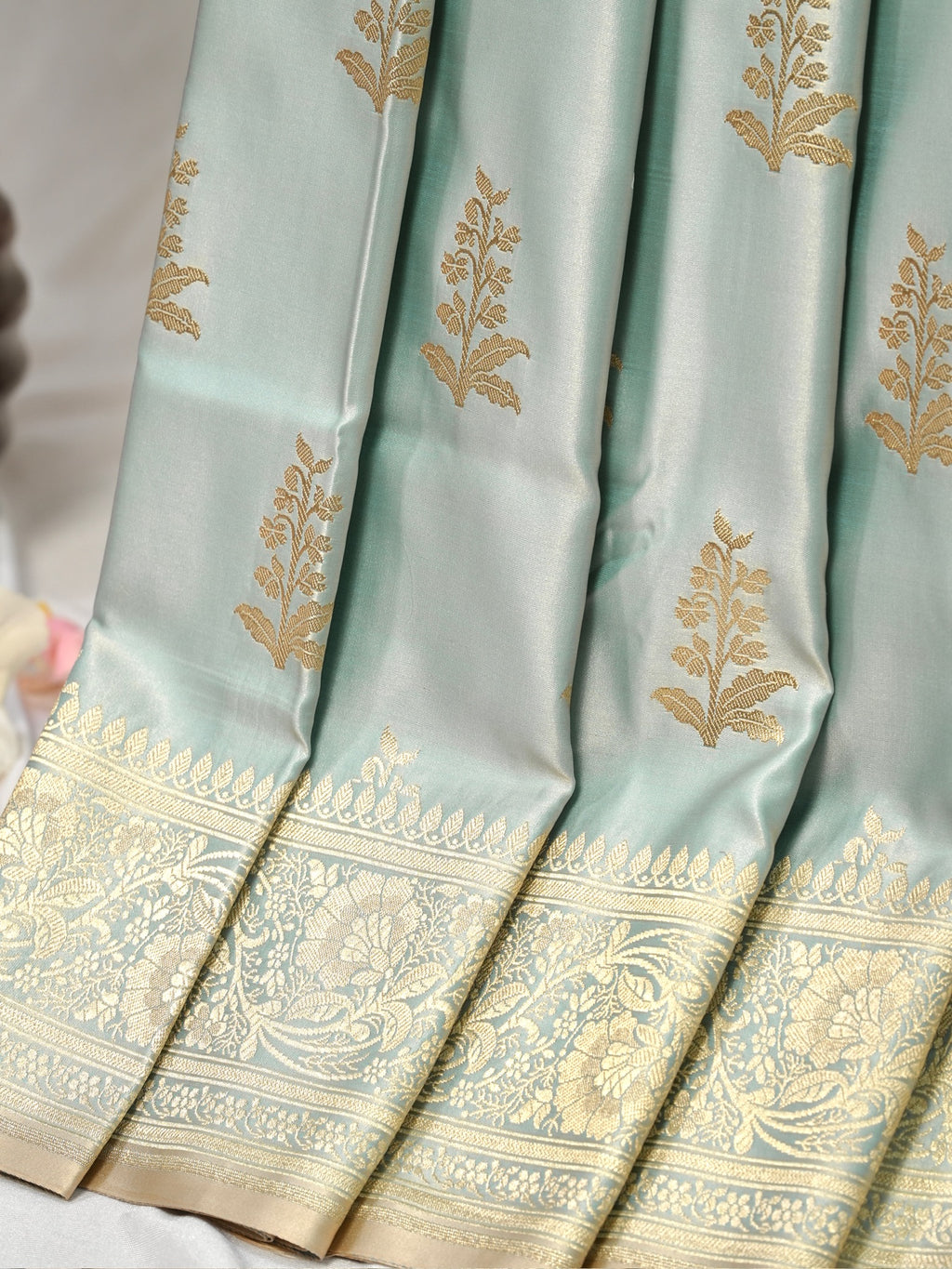 Banarasi Mushru Katan Silk Saree – Ice Mint Green