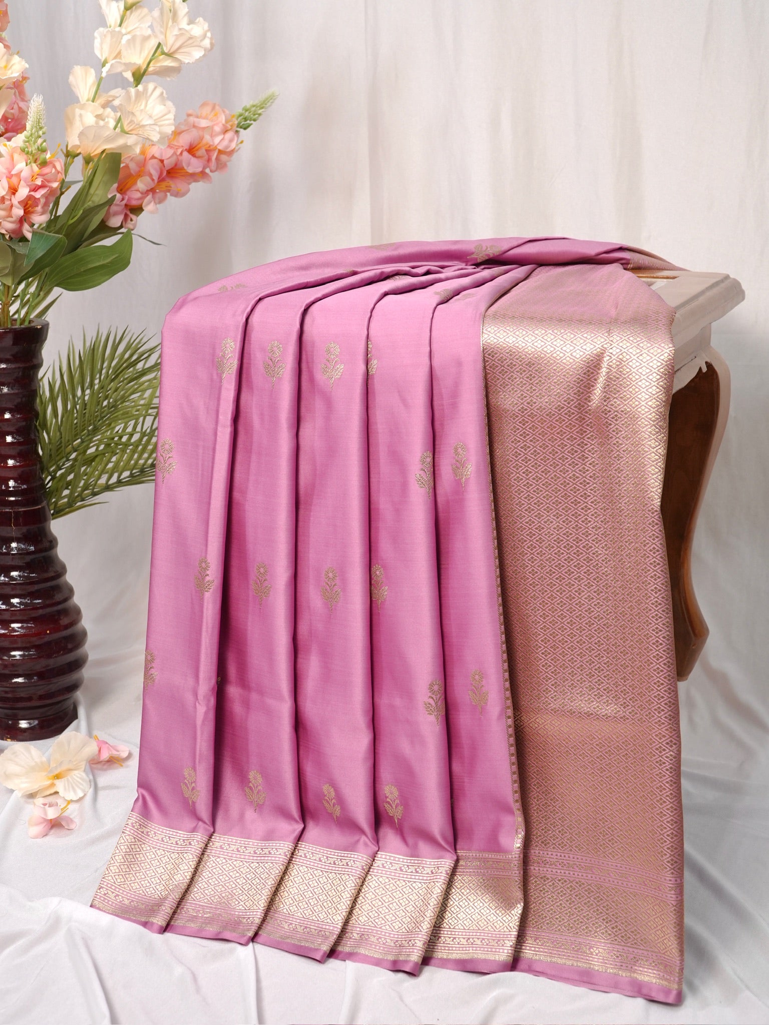 Orchid Pink Banarasi Mushru Katan Silk Saree