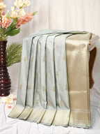 Banarasi Mushru Katan Silk Saree – Pastel Mint Green