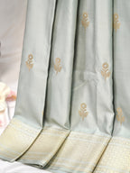 Banarasi Mushru Katan Silk Saree – Pastel Mint Green
