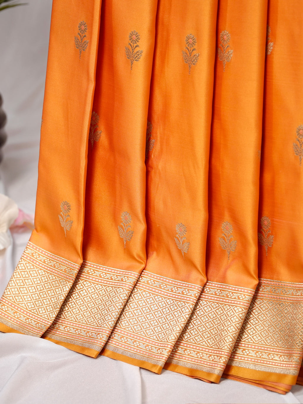 Banarasi Mushru Katan Silk Saree – Orange