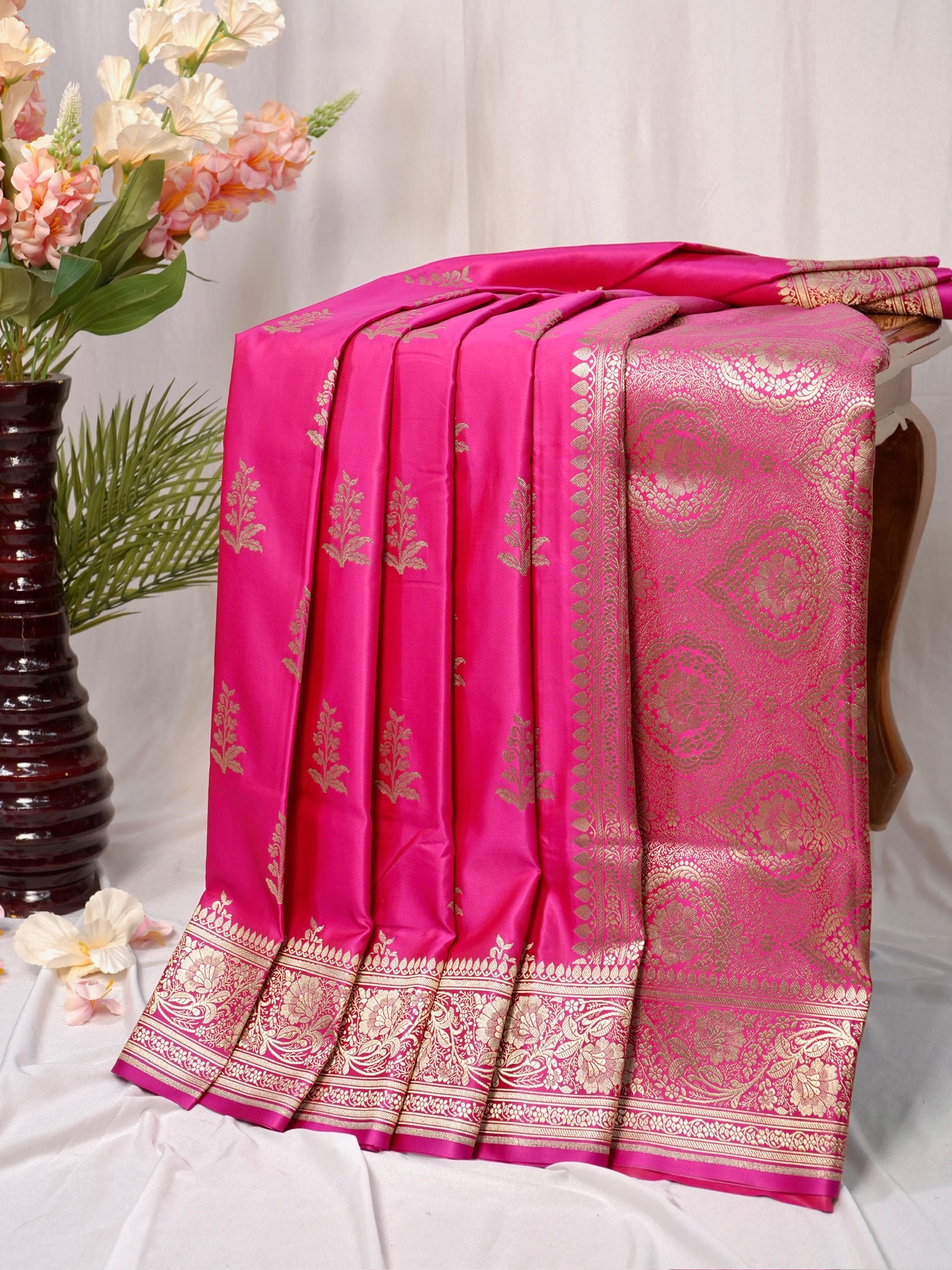 Magenta Pink Banarasi Mushru Katan Silk Saree