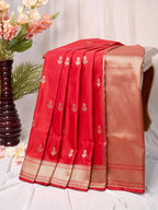 Crimson Red Banarasi Mushru Katan Silk Saree