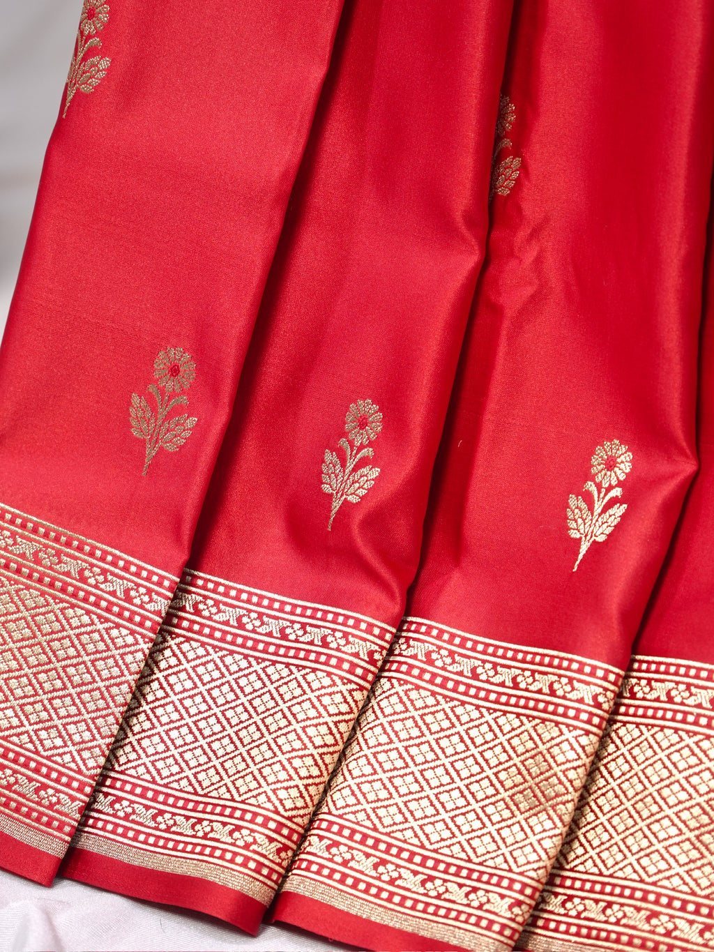 Crimson Red Banarasi Mushru Katan Silk Saree