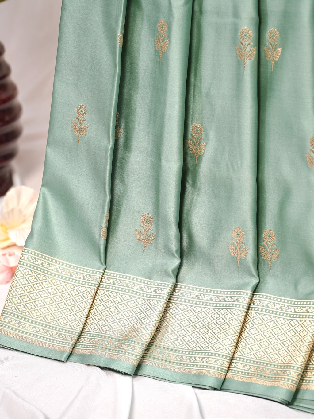 Sage Green Banarasi Mushru Katan Silk Saree