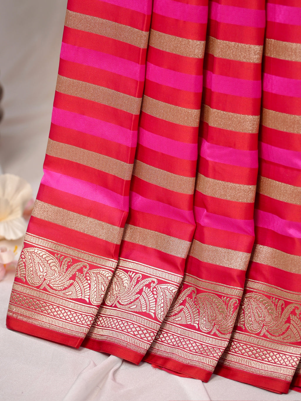 Hot Pink Leheriya Banarasi Mushru Katan Silk Saree