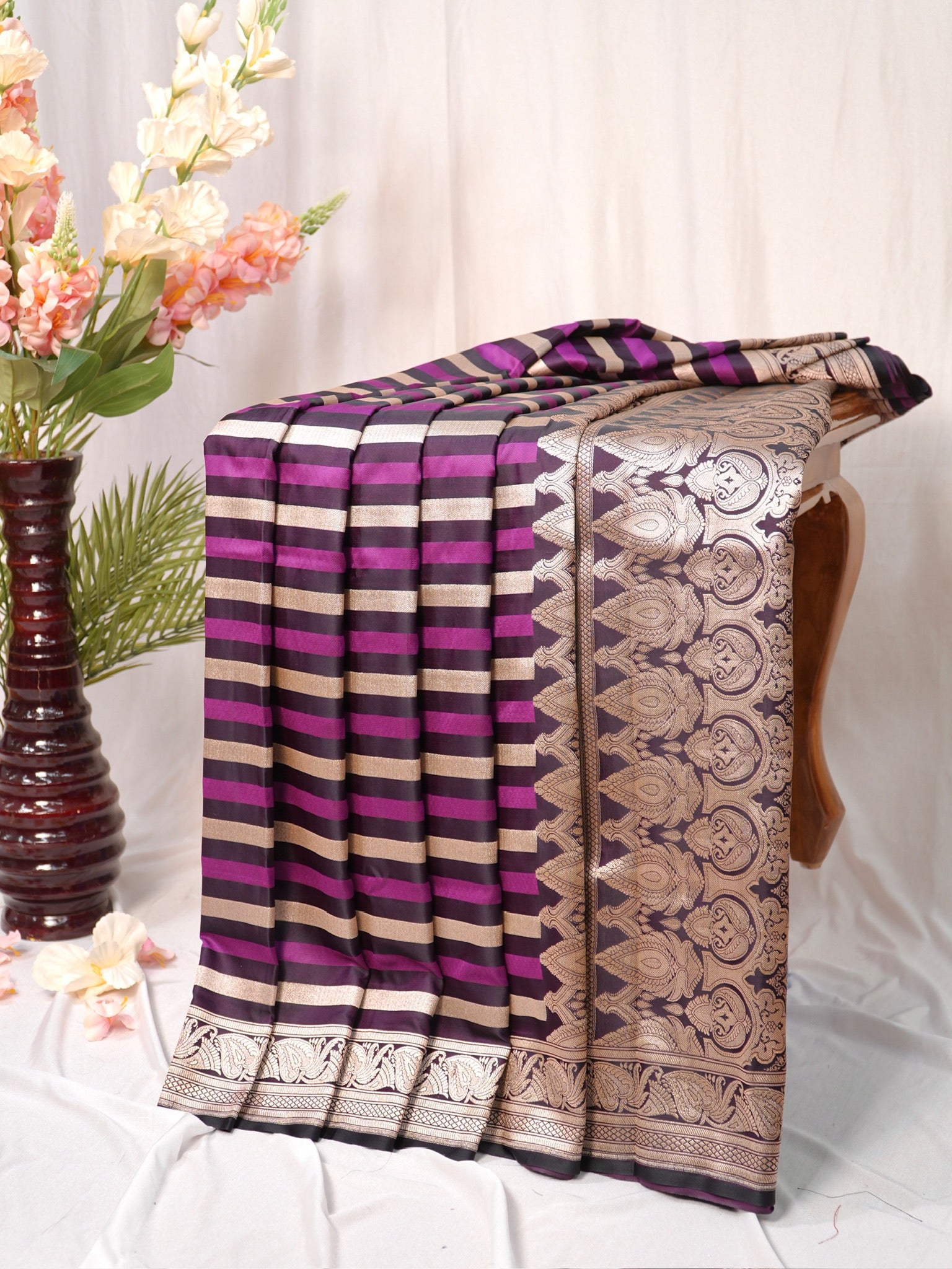 Purple Leheriya Banarasi Mushru Katan Silk Saree