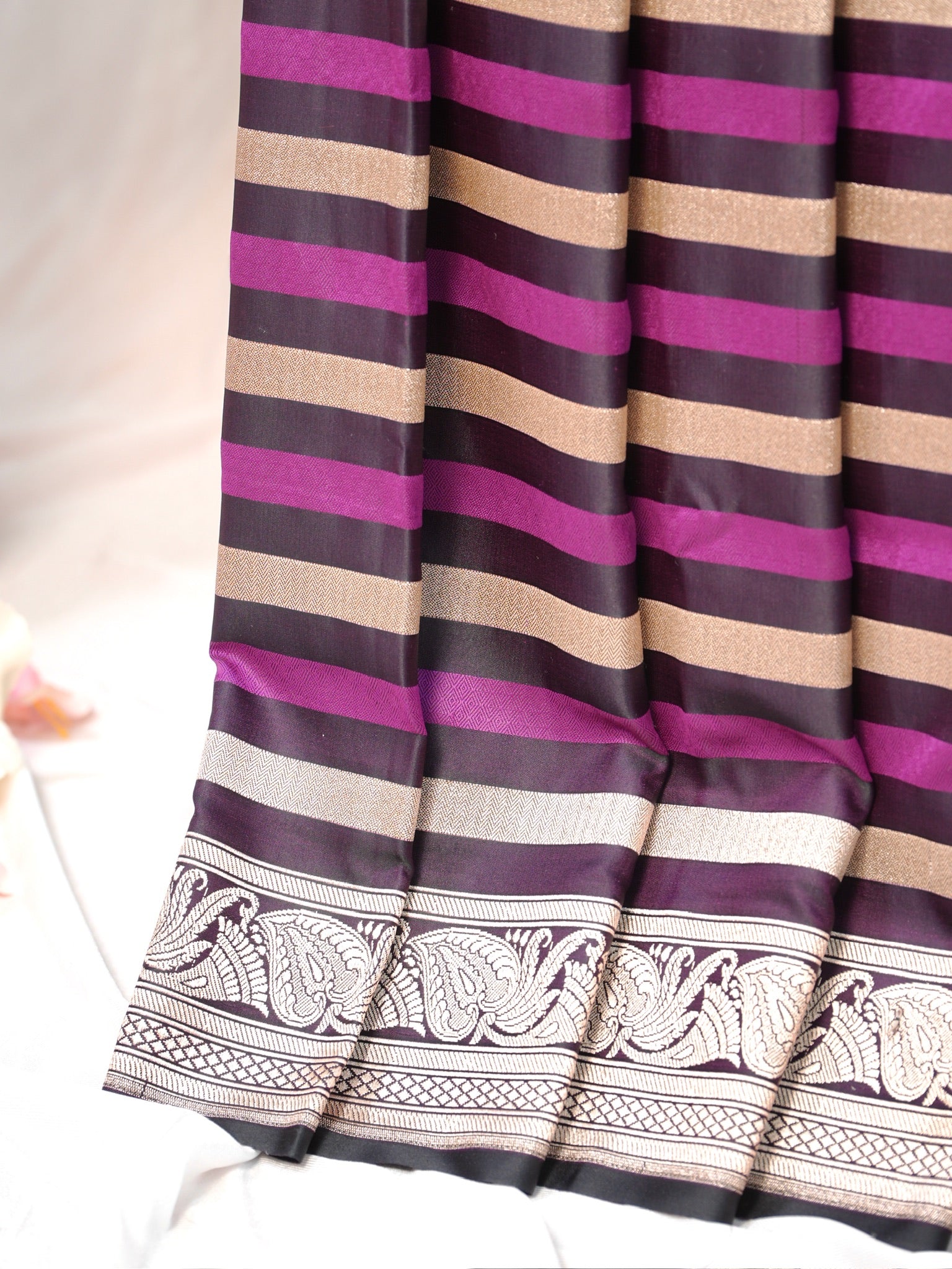 Purple Leheriya Banarasi Mushru Katan Silk Saree