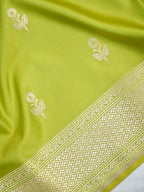 Banarasi Mushru Katan Silk Saree – Lime Green / Parrot Green