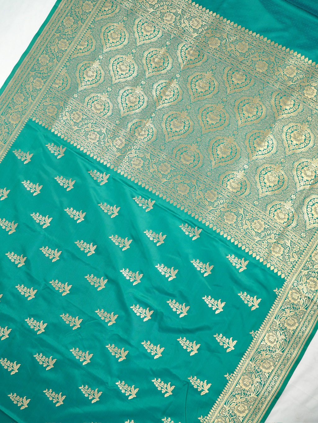 Banarasi Mushru Katan Silk Saree – Turquoise Teal