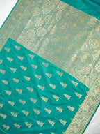 Banarasi Mushru Katan Silk Saree – Turquoise Teal