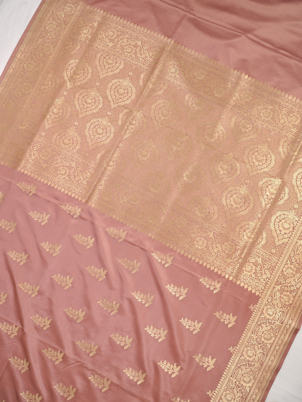 Banarasi Mushru Katan Silk Saree – Dusty Rose Pink