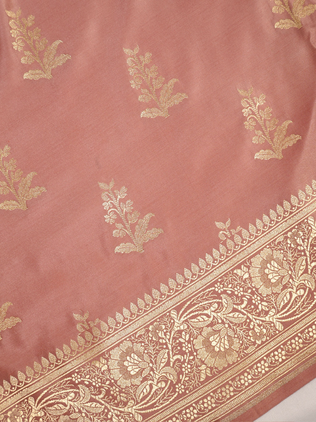 Banarasi Mushru Katan Silk Saree – Dusty Rose Pink