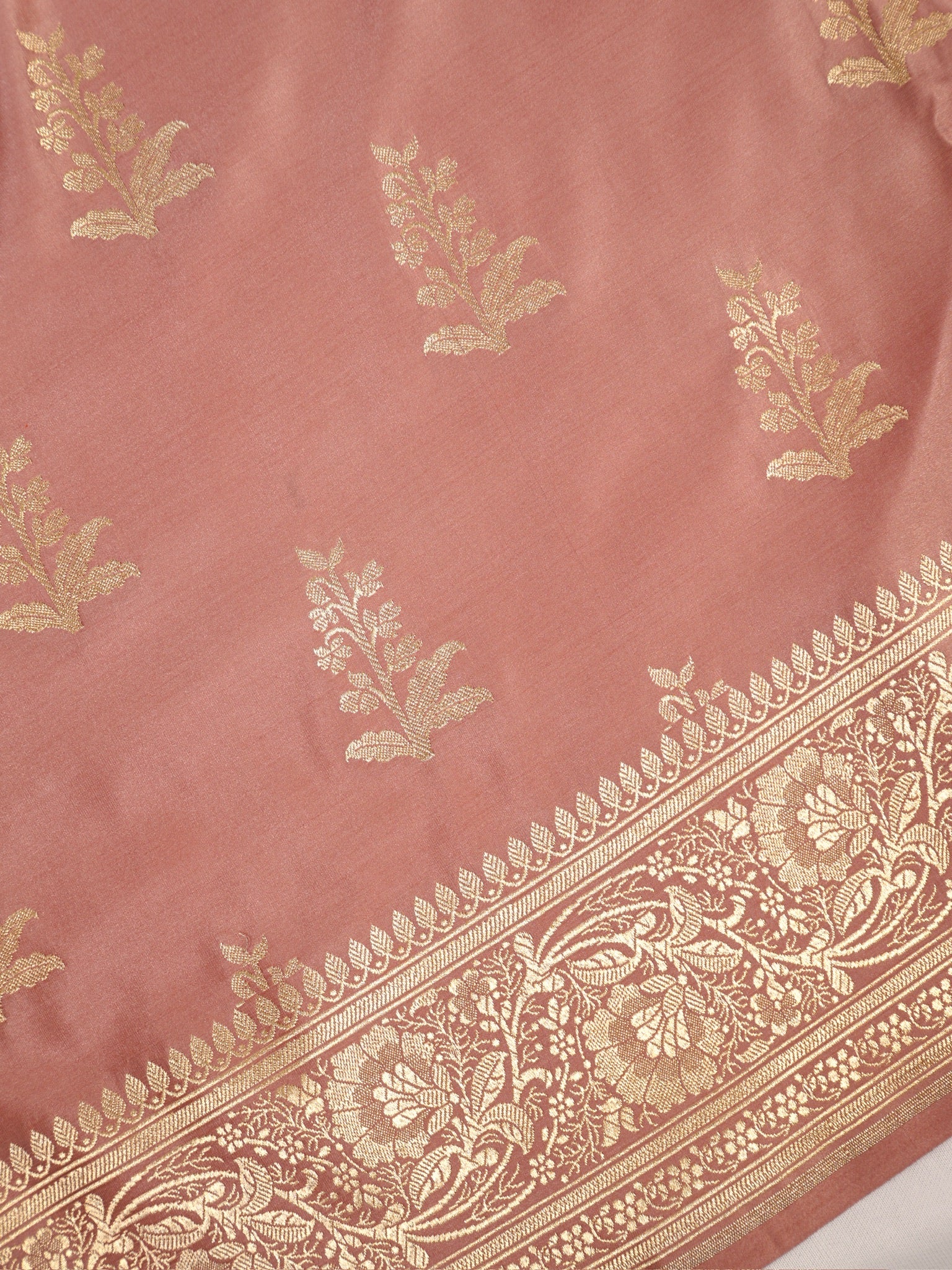 Banarasi Mushru Katan Silk Saree – Dusty Rose Pink