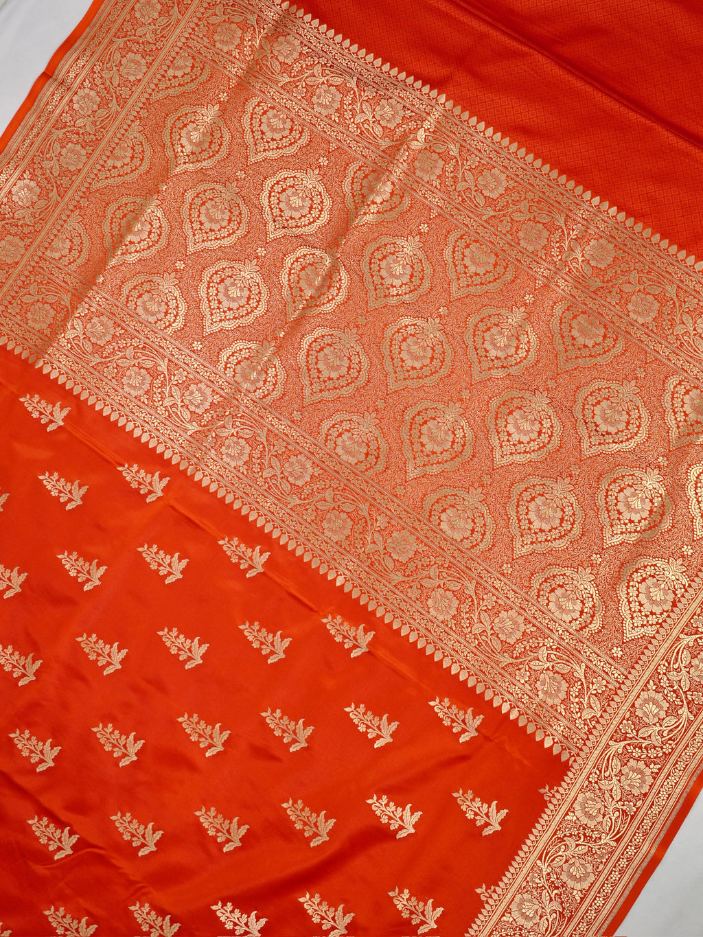 Banarasi Mushru Katan Silk Saree – Bright Orange