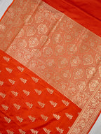Banarasi Mushru Katan Silk Saree – Bright Orange