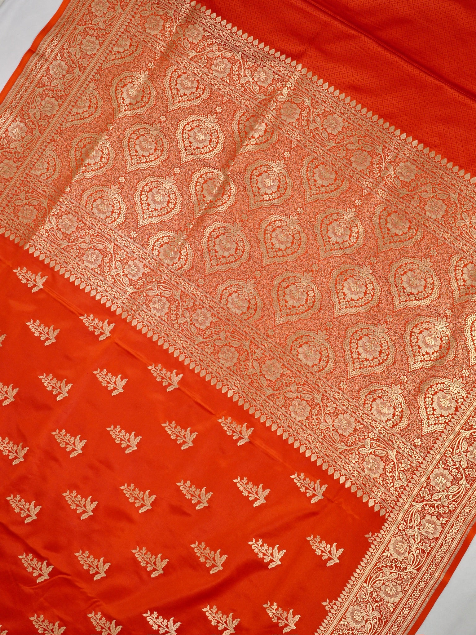Banarasi Mushru Katan Silk Saree – Bright Orange